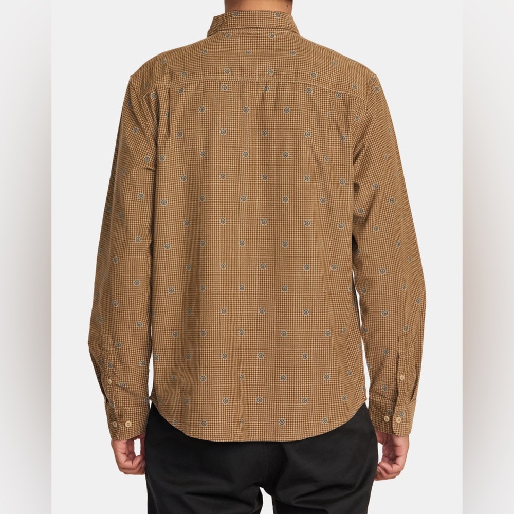 RVCA Brown Houndstooth Button Up Freeman Corduroy Long 100% Cotton Sleeve XXL - Picture 3 of 16